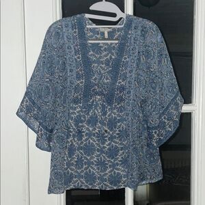 Joie flowy blue floral paisley sheer bohemian boho top blouse size small